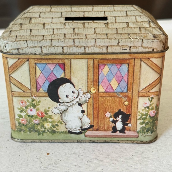 Vintage Morehead Inc Metal Tin Box Bank 1984 Enesco House Cottage Coin Bank - Picture 2 of 12